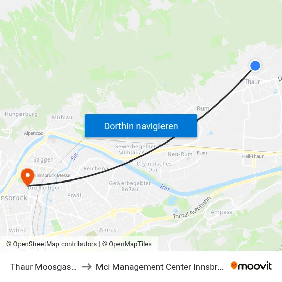 Thaur Moosgasse to Mci Management Center Innsbruck map