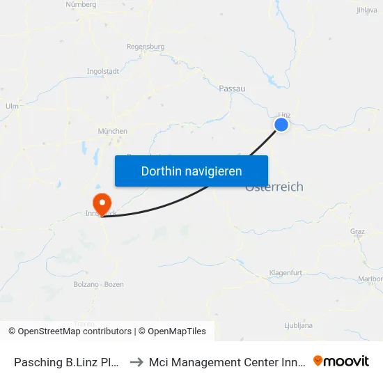 Pasching B.Linz Pluscity to Mci Management Center Innsbruck map