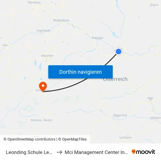 Leonding Schule Leonding to Mci Management Center Innsbruck map