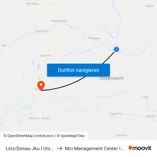 Linz/Donau Jku I Universität to Mci Management Center Innsbruck map
