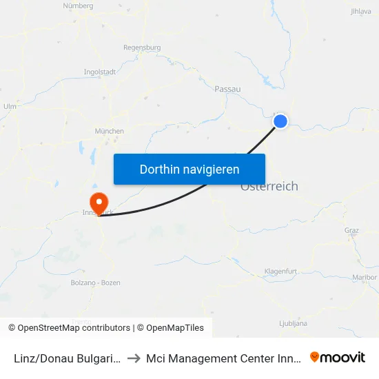 Linz/Donau Bulgariplatz to Mci Management Center Innsbruck map
