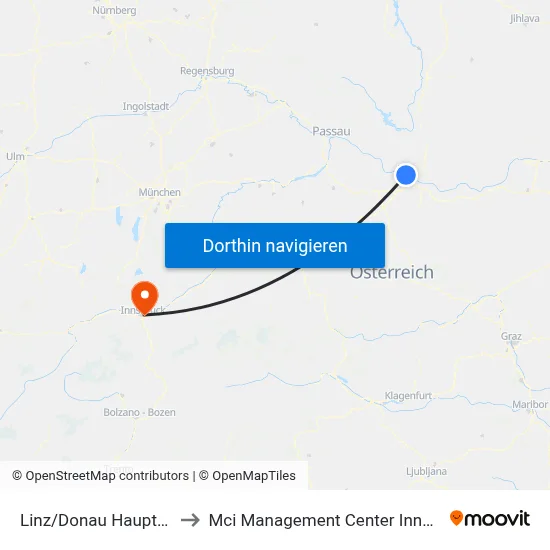 Linz/Donau Hauptplatz to Mci Management Center Innsbruck map