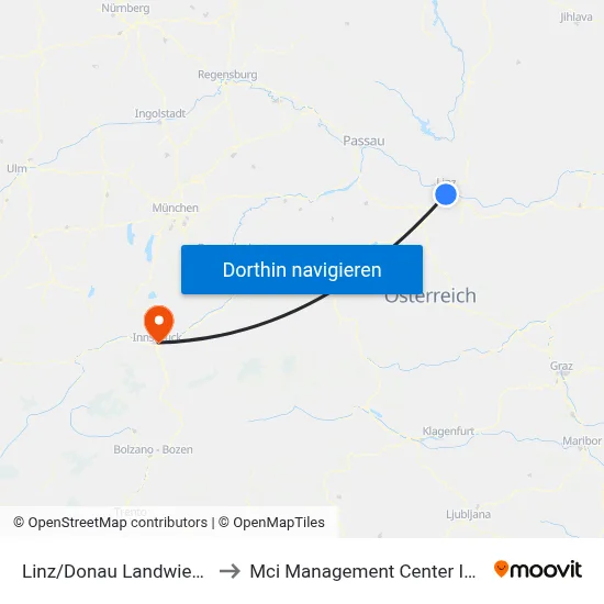 Linz/Donau Landwiedstraße to Mci Management Center Innsbruck map