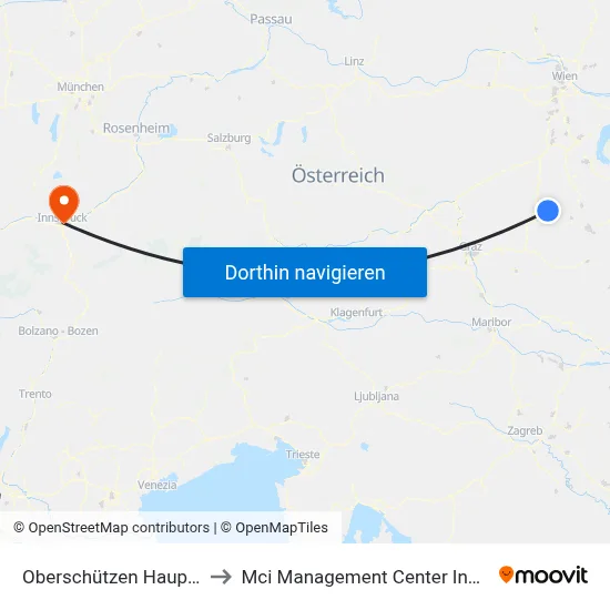 Oberschützen Hauptplatz to Mci Management Center Innsbruck map