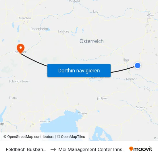 Feldbach Busbahnhof to Mci Management Center Innsbruck map