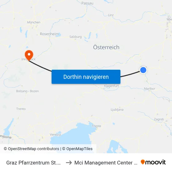 Graz Pfarrzentrum St.Johannes to Mci Management Center Innsbruck map