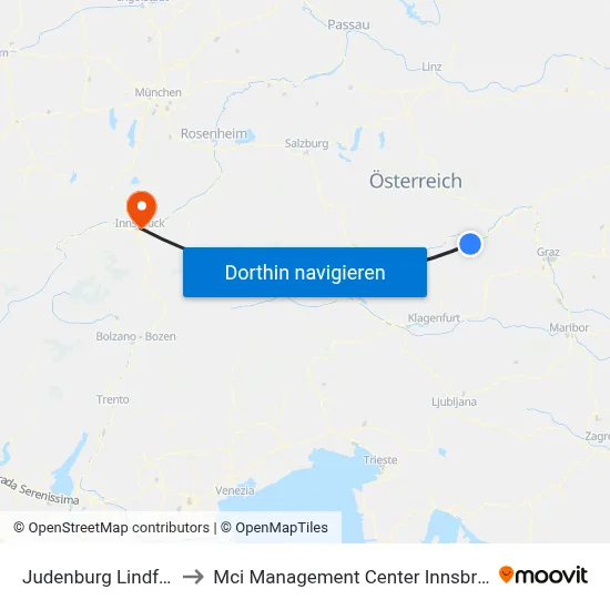 Judenburg Lindfeld to Mci Management Center Innsbruck map
