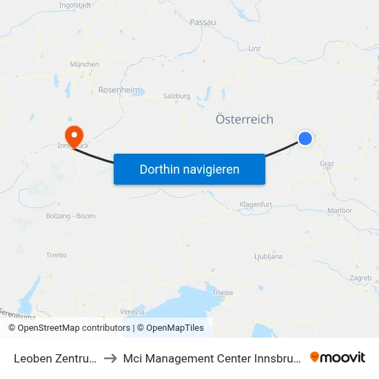 Leoben Zentrum to Mci Management Center Innsbruck map