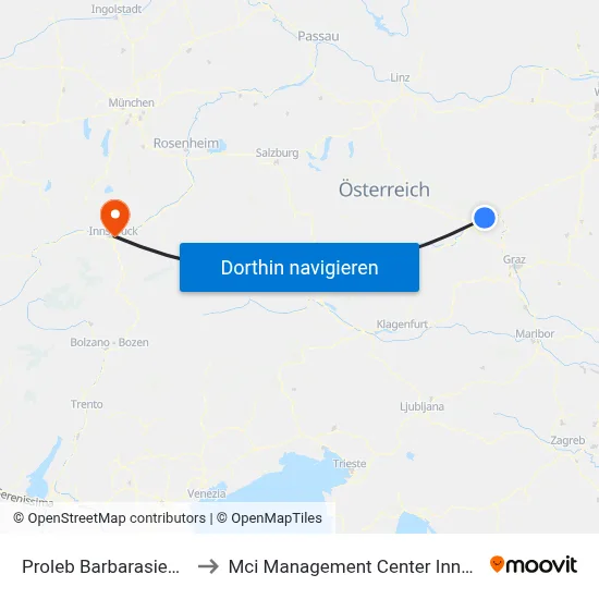 Proleb Barbarasiedlung to Mci Management Center Innsbruck map