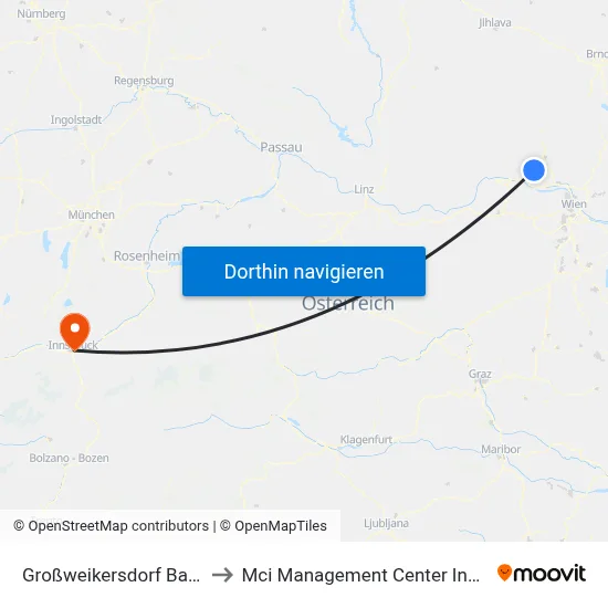 Großweikersdorf Bahnhof to Mci Management Center Innsbruck map