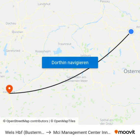 Wels Hbf (Busterminal) to Mci Management Center Innsbruck map
