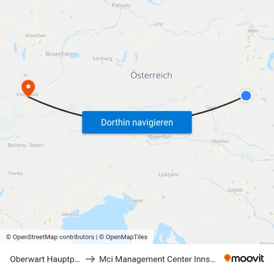 Oberwart Hauptplatz to Mci Management Center Innsbruck map