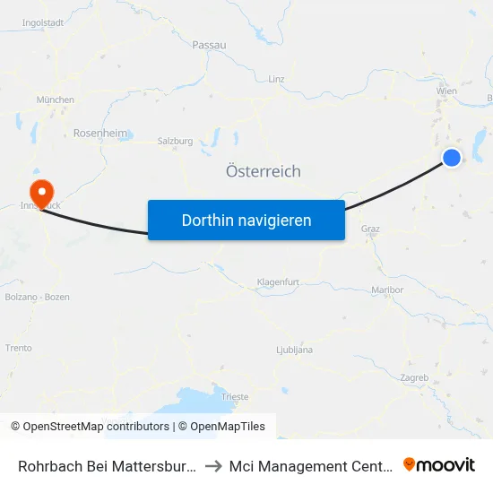 Rohrbach Bei Mattersburg Bachgasse to Mci Management Center Innsbruck map