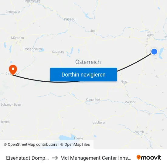 Eisenstadt Domplatz to Mci Management Center Innsbruck map
