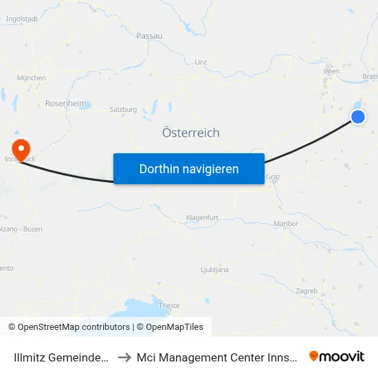 Illmitz Gemeindeamt to Mci Management Center Innsbruck map