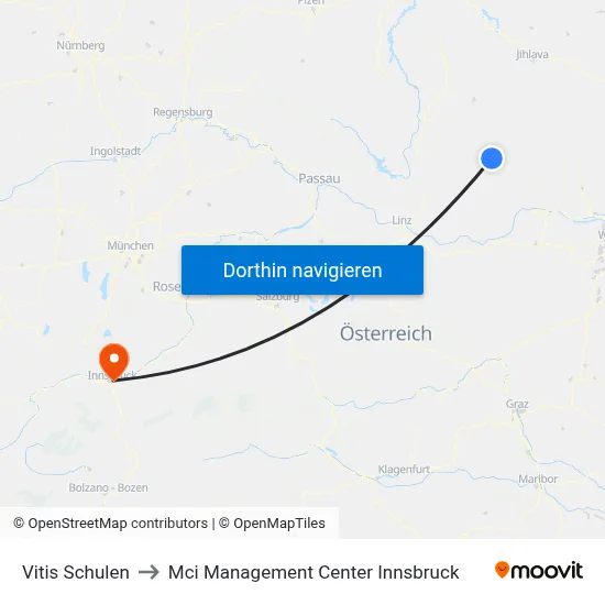 Vitis Schulen to Mci Management Center Innsbruck map