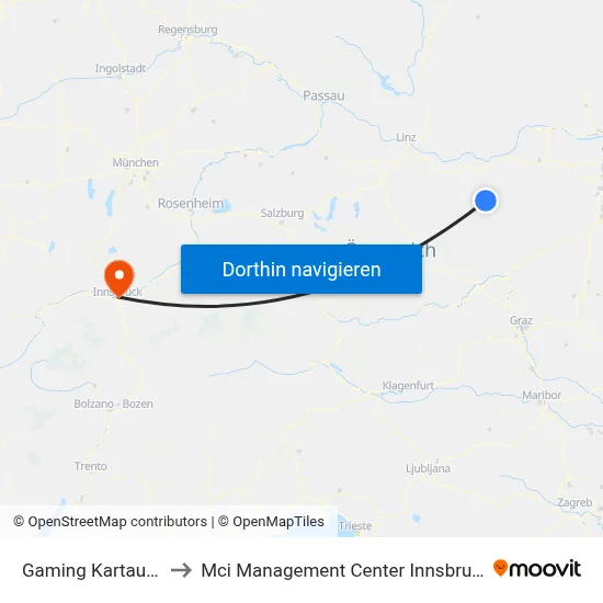 Gaming Kartause to Mci Management Center Innsbruck map