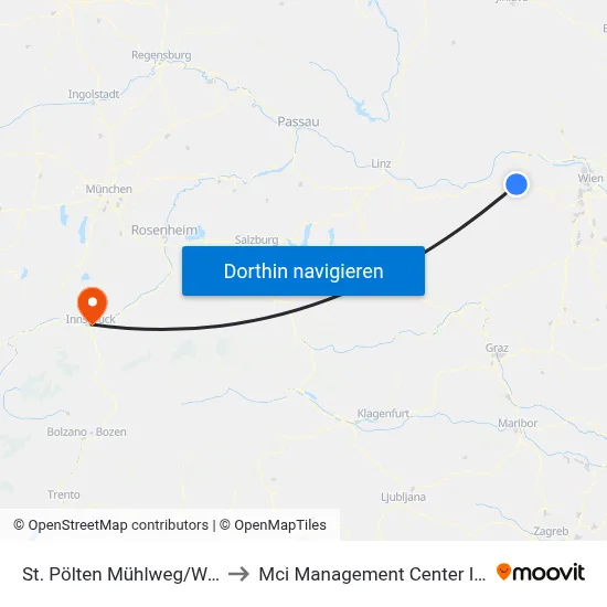 St. Pölten Mühlweg/Westbahn to Mci Management Center Innsbruck map
