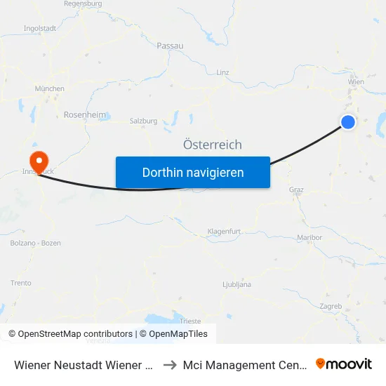 Wiener Neustadt Wiener Str./Stadionstr. to Mci Management Center Innsbruck map