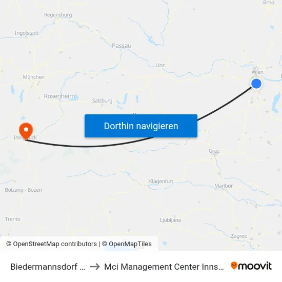 Biedermannsdorf Hlw to Mci Management Center Innsbruck map