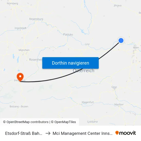 Etsdorf-Straß Bahnhof to Mci Management Center Innsbruck map
