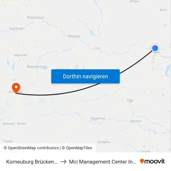 Korneuburg Brückenstraße to Mci Management Center Innsbruck map
