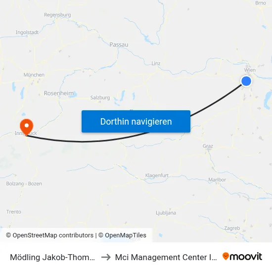 Mödling Jakob-Thoma-Straße to Mci Management Center Innsbruck map