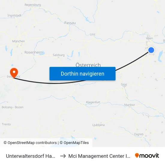 Unterwaltersdorf Hauptplatz to Mci Management Center Innsbruck map