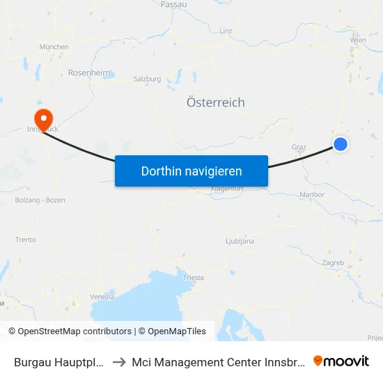 Burgau Hauptplatz to Mci Management Center Innsbruck map