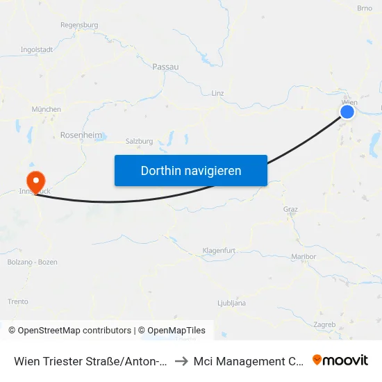 Wien Triester Straße/Anton-Baumgartner-Straße to Mci Management Center Innsbruck map