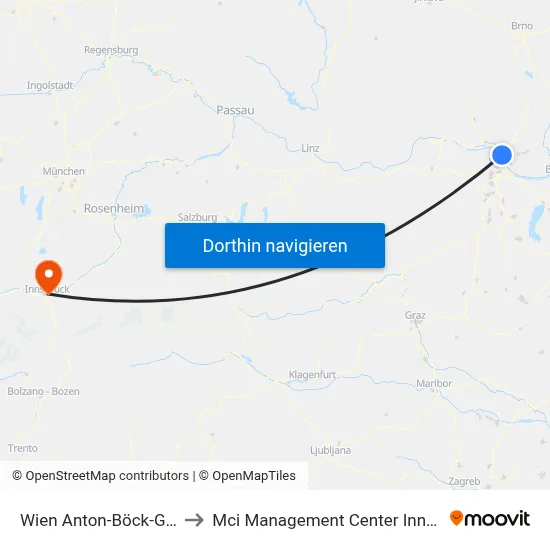 Wien Anton-Böck-Gasse to Mci Management Center Innsbruck map