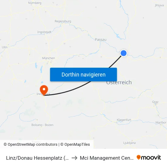 Linz/Donau Hessenplatz (Dametzstraße) to Mci Management Center Innsbruck map