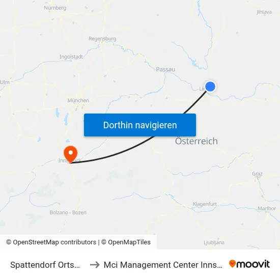 Spattendorf Ortsmitte to Mci Management Center Innsbruck map