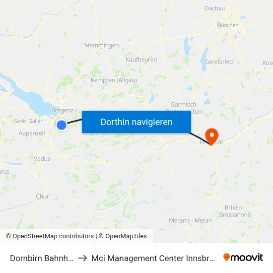 Dornbirn Bahnhof to Mci Management Center Innsbruck map