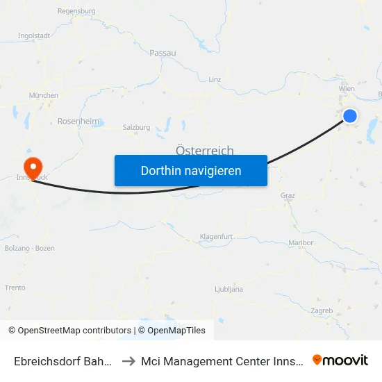 Ebreichsdorf Bahnhof to Mci Management Center Innsbruck map