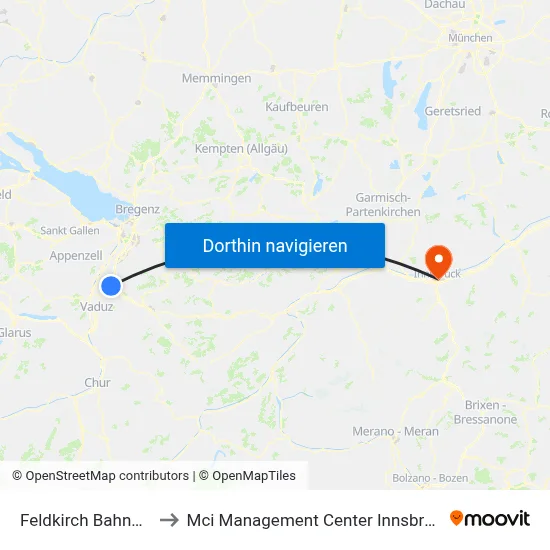 Feldkirch Bahnhof to Mci Management Center Innsbruck map