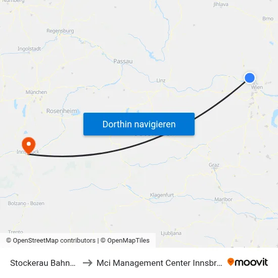 Stockerau Bahnhof to Mci Management Center Innsbruck map