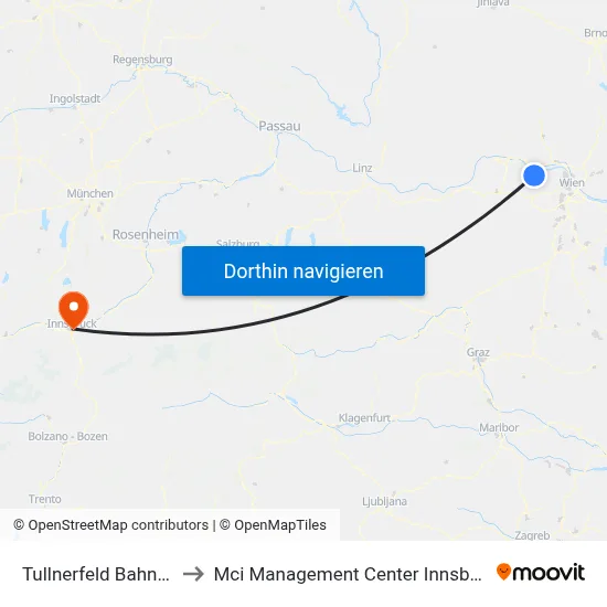Tullnerfeld Bahnhof to Mci Management Center Innsbruck map