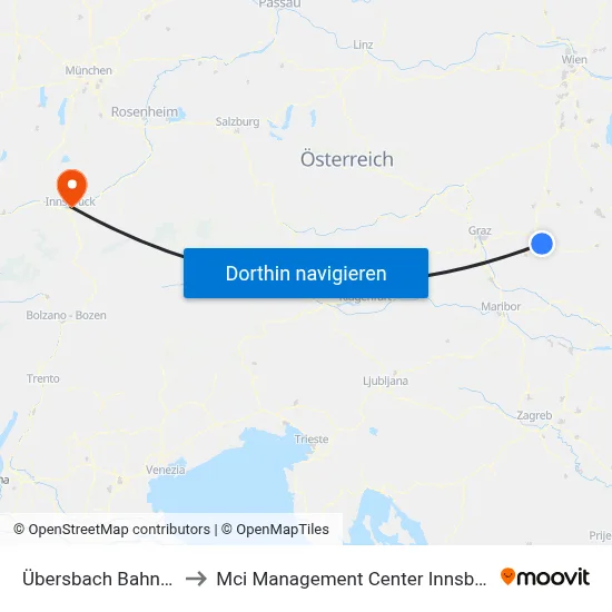 Übersbach Bahnhof to Mci Management Center Innsbruck map