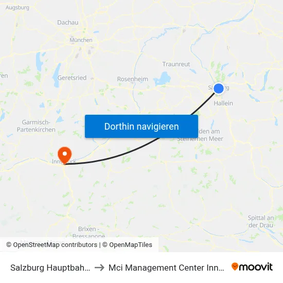 Salzburg Hauptbahnhof to Mci Management Center Innsbruck map