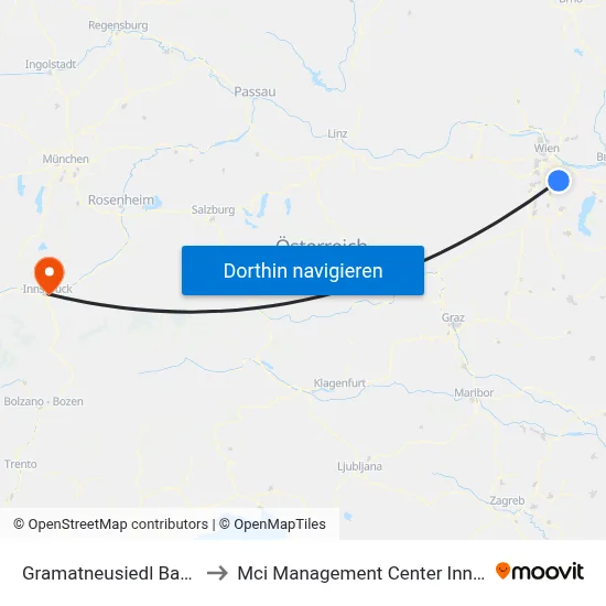 Gramatneusiedl Bahnhof to Mci Management Center Innsbruck map