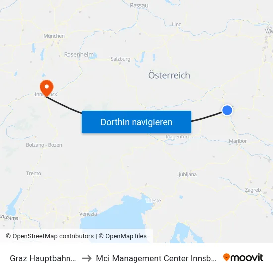 Graz Hauptbahnhof to Mci Management Center Innsbruck map