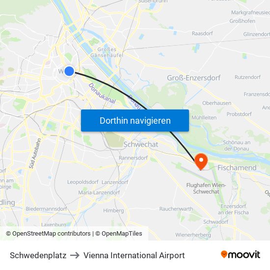 Schwedenplatz to Vienna International Airport map