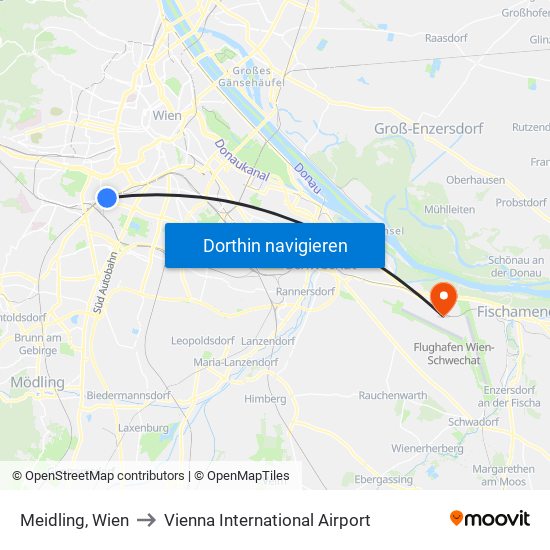 Meidling, Wien to Vienna International Airport map