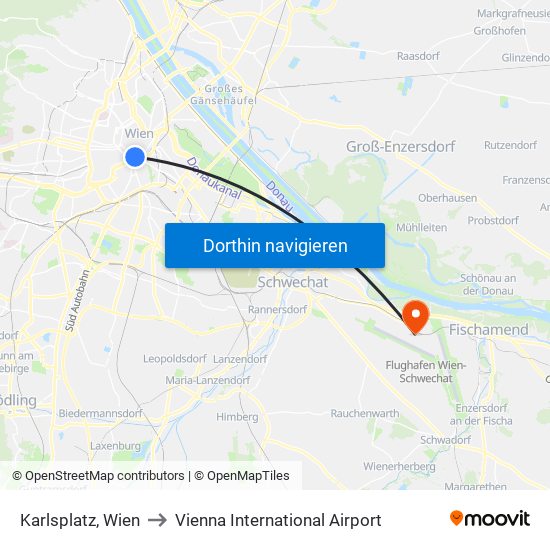 Karlsplatz, Wien to Vienna International Airport map
