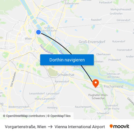 Vorgartenstraße, Wien to Vienna International Airport map