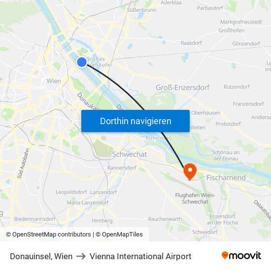Donauinsel, Wien to Vienna International Airport map