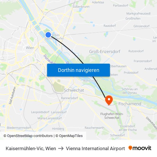 Kaisermühlen-Vic, Wien to Vienna International Airport map