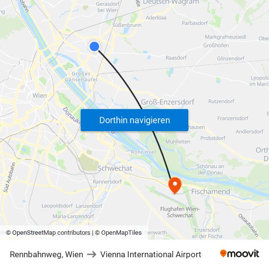 Rennbahnweg, Wien to Vienna International Airport map
