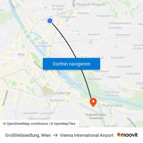 Großfeldsiedlung, Wien to Vienna International Airport map